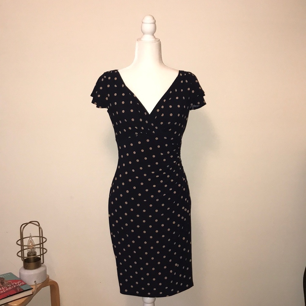 Blue And Gold Polka Dot Dress